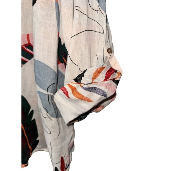 3X Cynthia Rowley Womens Floral Patterned 100% Linen Button-Front Collared Shirt - Picture 7 of 8